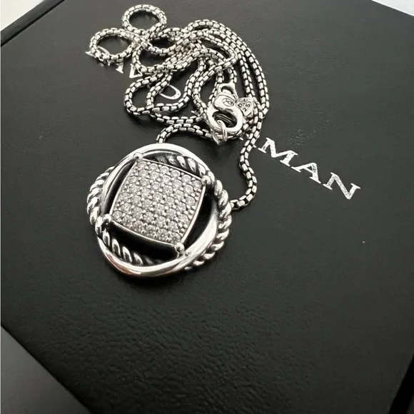 David Yurman 925 Silver Infinity Pave Diamond Pendant Necklace - Picture 3 of 7